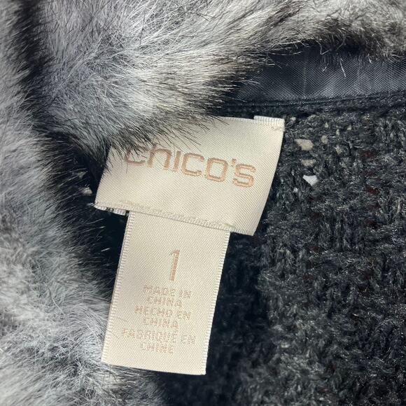 Chico's Arya Faux Fur Cable Knit Zip Up Sweater Vest Womens Medium 1 Black Gray - Picture 11 of 15
